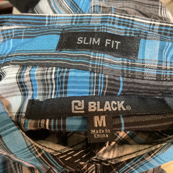 C.J. Black Slim Fit Large Stitch Black Blue Plaid Long Sleeve Button Down Shirt - Picture 6 of 7